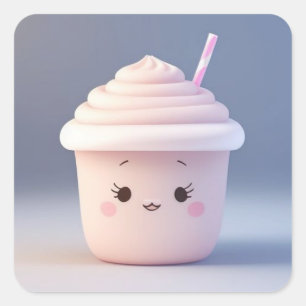 A Cute Strawberry Milkshake Square Sticker