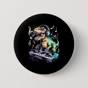 A Cute T-rex Playing Electronic Music Funny Dj Din 6 Cm Round Badge
