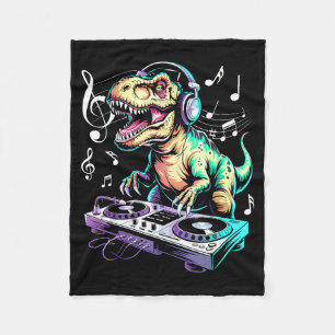 A Cute T-rex Playing Electronic Music Funny Dj Din Fleece Blanket