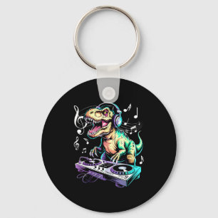 A Cute T-rex Playing Electronic Music Funny Dj Din Key Ring