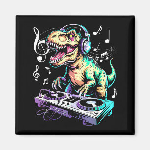 A Cute T-rex Playing Electronic Music Funny Dj Din Magnet