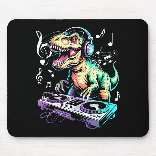 A Cute T-rex Playing Electronic Music Funny Dj Din Mouse Mat (Front)