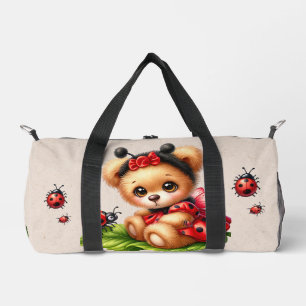 A Cute Teddy Bear Dressed Like a Ladybug Duffle Bag