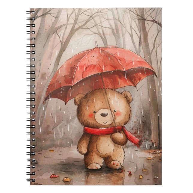 A Cute Teddy Bear in The Rain Notebook (Front)