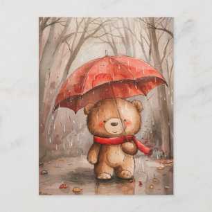 A Cute Teddy Bear in The Rain Postcard