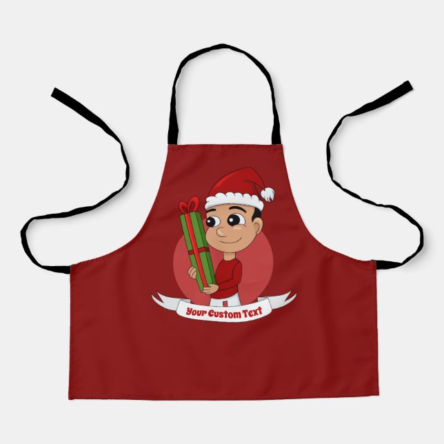 A cute toddler holding a Christmas present Apron (Front)