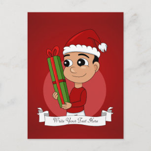 A cute toddler holding a Christmas present Holiday Postcard