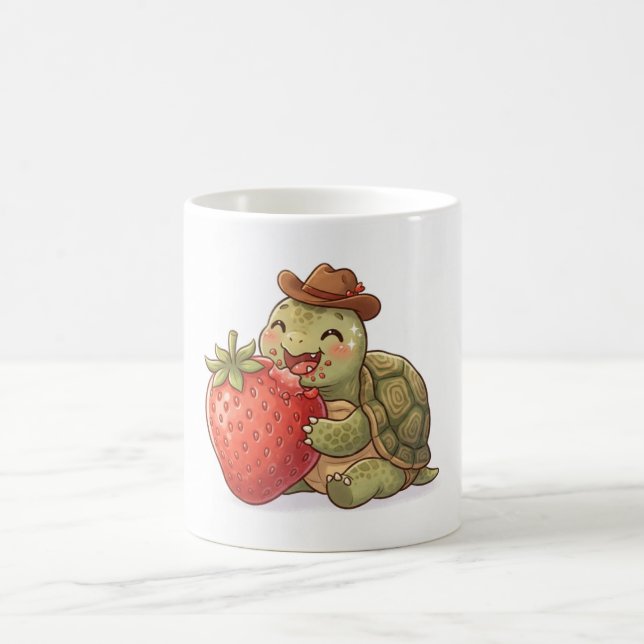 a cute tortoise eats a strawberry coffee mug (Center)