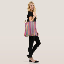 a cute tote bag with vertical stripes on a red bas