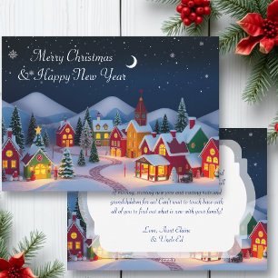 A Cute Whimsical Christmas Village at Night Holiday Card