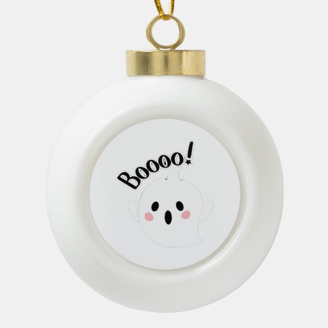 A Cute White Boo Creative Casual Ceramic Ball Christmas Ornament (Front)