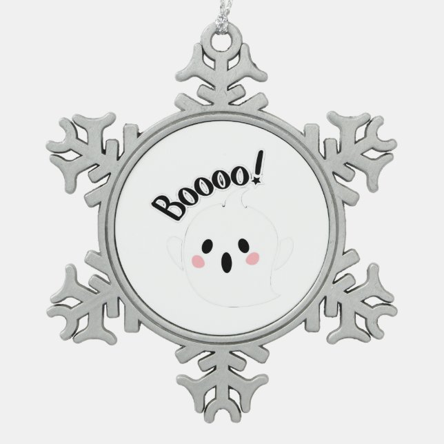A Cute White Boo Creative Casual Snowflake Pewter Christmas Ornament (Front)