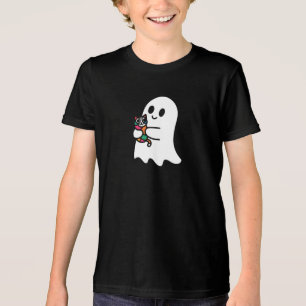 A cute white Ghost holding a cute colour full cat  Tri-Blend Shirt