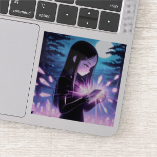 A Cute Witch Charging Crystals in the Woods