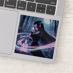 A Cute Witch Charging Crystals in Woods