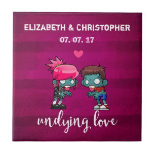 A Cute Zombie Couple Undying Love Wedding Tile