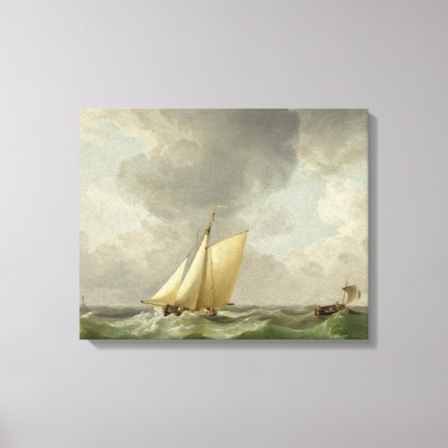 A Cutter in a Strong Breeze (oil on copper) Canvas Print (Front)