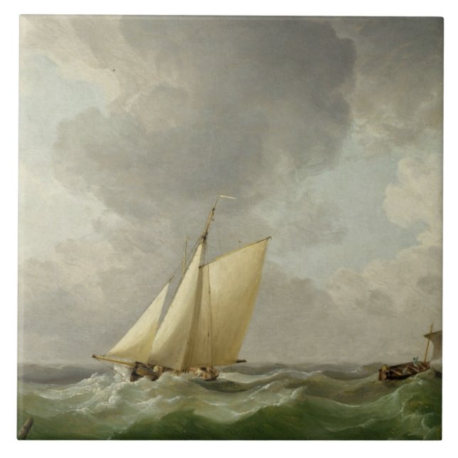 A Cutter in a Strong Breeze (oil on copper) Tile (Front)
