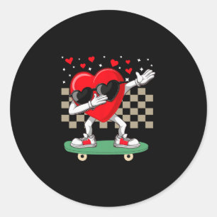 A Dabbing Heart Valentine's Day Skateboarding Dab  Classic Round Sticker