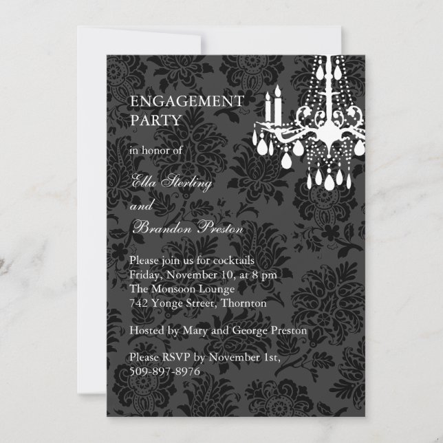 A Damask Victorian Engagement Party Invitation (Front)