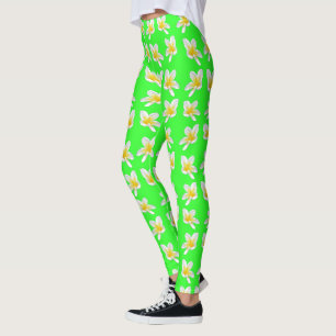 "A Dance of Yellow Frangipanis on Green" Leggings