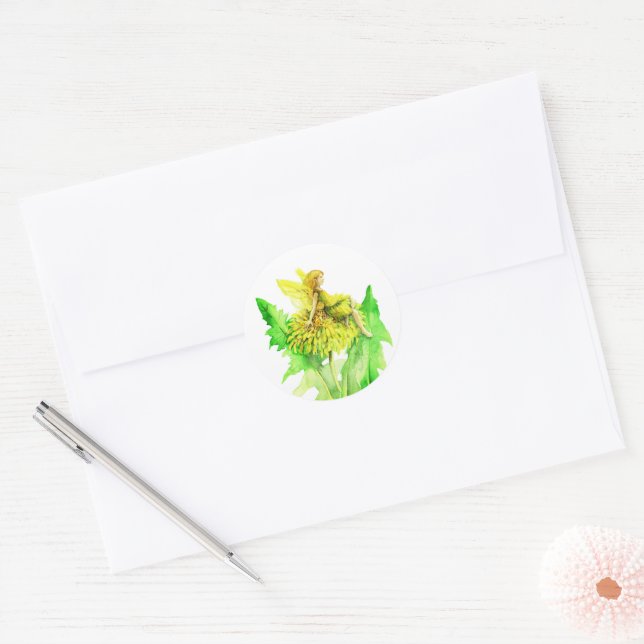 A dandelion Fairy watercolor painting Classic Round Sticker (Envelope)