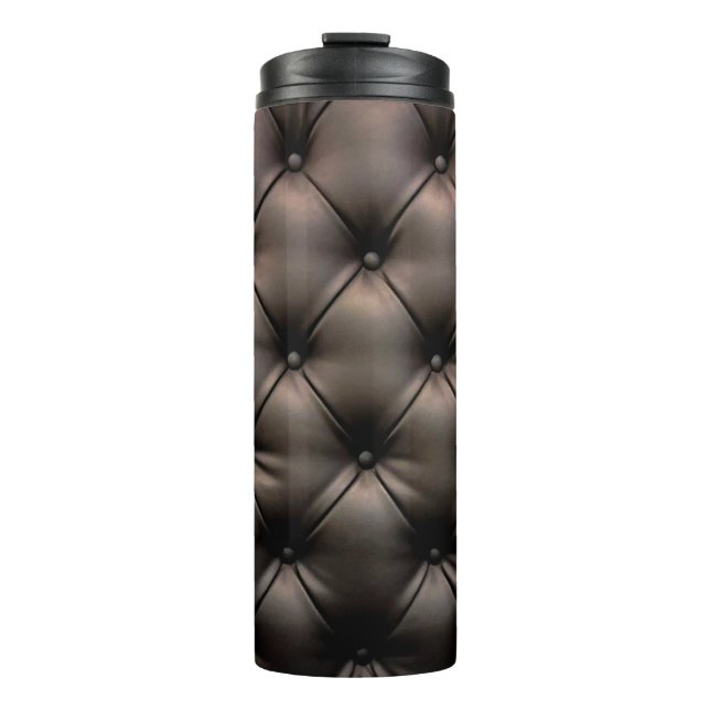 A dark leather cushion background, from a car seat thermal tumbler (Front)