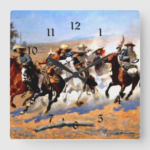 A Dash for the Timber, Frederic Remington, Square Wall Clock