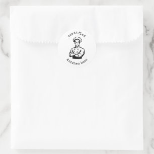 A dashing black monochromatic comic style of chef classic round sticker