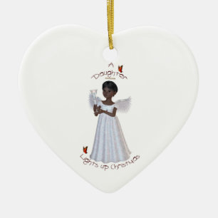 A daughter lights up Christmas (African American) Ceramic Tree Decoration