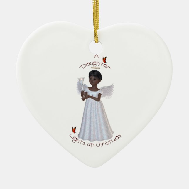 A daughter lights up Christmas (African American) Ceramic Tree Decoration (Front)