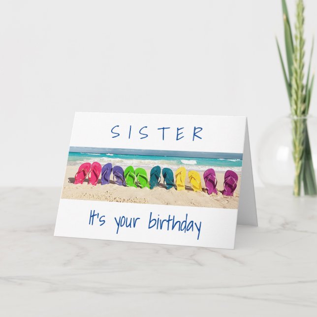 A DAY "AT THE BEACH" **SISTER** ON YOUR BIRTHDAY CARD (Front)