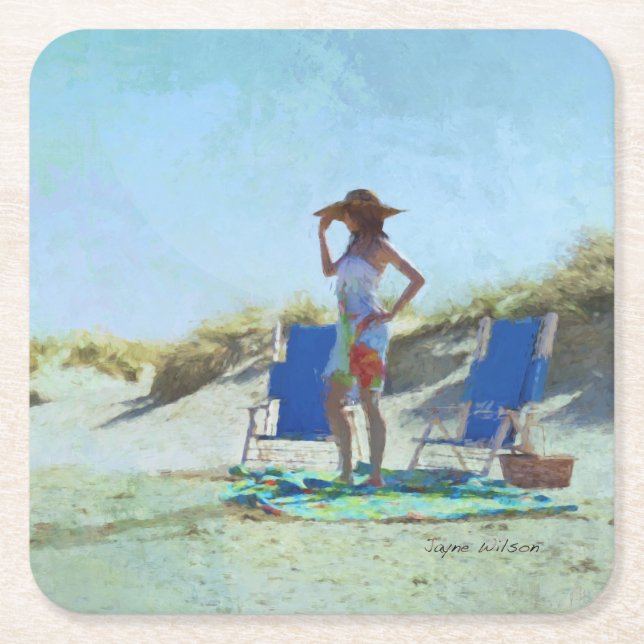 A Day at the Beach Square Paper Coaster (Front)