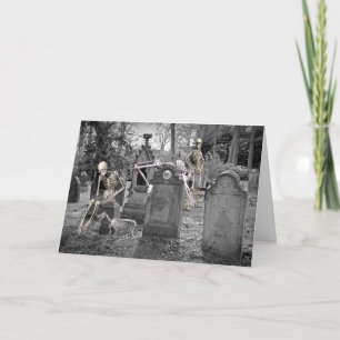 A Day in the Graveyard with Skeletons Halloween Card