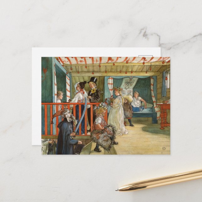 A Day of Celebration by Carl Larsson Holiday Postcard (Front/Back In Situ)
