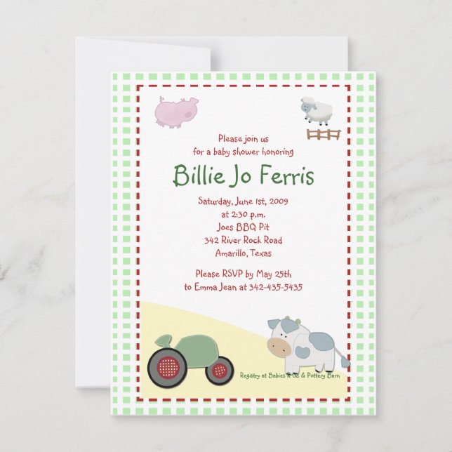 A Day on the Farm Barnyard Baby Shower 4.25 x 5.5 Invitation (Front)