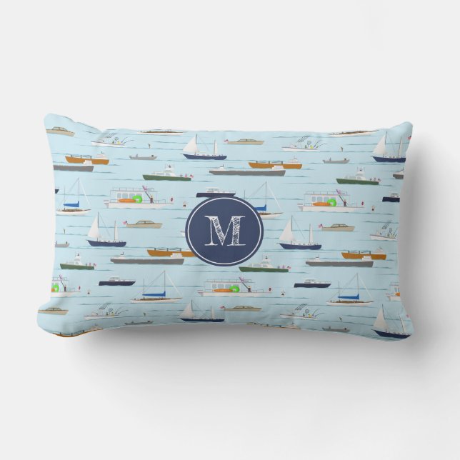 A Day On the River coastal lake river boating Lumbar Cushion (Front)