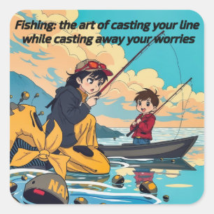 A Day on the Water: Fishing and Family Square Sticker