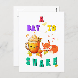 A Day To Share Ginkgo Oak Botany Fox Thanksgiving Postcard