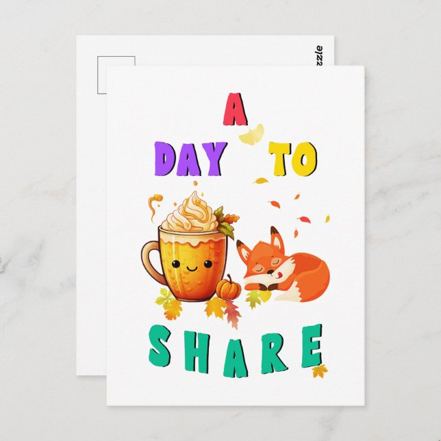 A Day To Share Ginkgo Oak Botany Fox Thanksgiving Postcard (Front/Back)