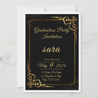 A dazzling black and gold graduation party invitat invitation