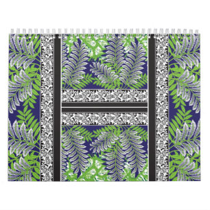 A decorative design featuring a green and purple p calendar