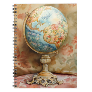 A decorative globe adorned with floral motifs notebook