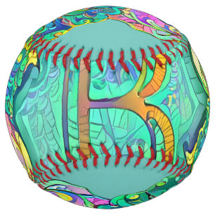 A decorative initial letter "B" with flowers  Softball