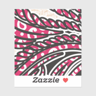 A decorative paisley design with vivid red and pin