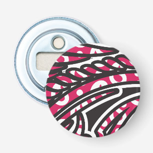 A decorative paisley design with vivid red and pin bottle opener