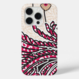 A decorative paisley design with vivid red and pin iPhone 15 pro case