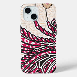 A decorative paisley design with vivid red and pin iPhone 15 case