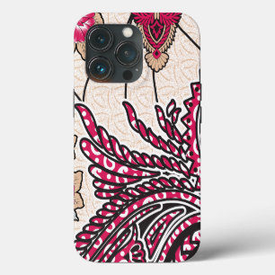 A decorative paisley design with vivid red and pin iPhone 13 pro case