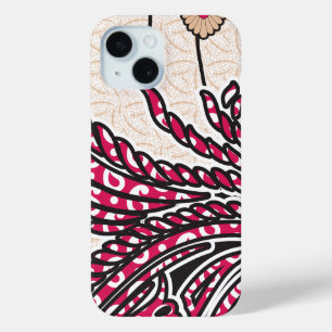 A decorative paisley design with vivid red and pin iPhone 15 case